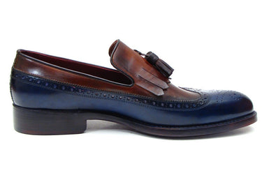 Paul Parkman Men's Leather Kiltie Tassel Loafers in Navy & Tobacco