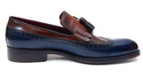Paul Parkman Men's Leather Kiltie Tassel Loafers in Navy & Tobacco