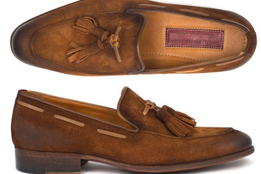 Paul Parkman Men's Suede Tassel Loafers in Antique Brown