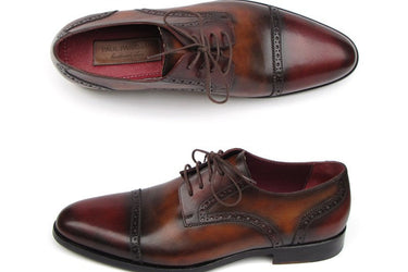 Paul Parkman Men's Hand-Painted Leather Derby Shoes in Bordeaux & Tobacco