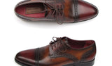 Paul Parkman Men's Hand-Painted Leather Derby Shoes in Bordeaux & Tobacco