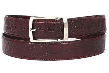 Paul Parkman Men's Croco-Embossed Calfskin Leather Belt in Dark Bordeaux