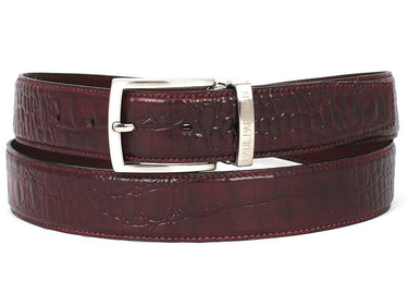Paul Parkman Men's Croco-Embossed Calfskin Leather Belt in Dark Bordeaux