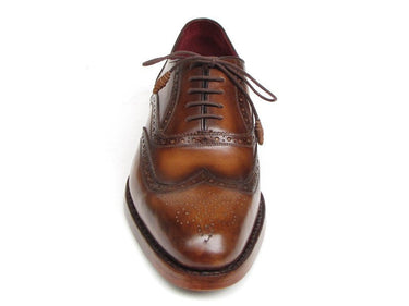 Paul Parkman Men's Hand-Painted Leather Wingtip Oxfords in Tobacco