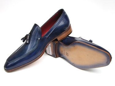 Paul Parkman Men's Hand-Painted Leather Tassel Loafers in Blue