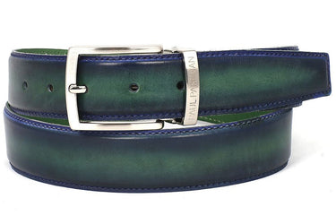 Paul Parkman Men's Hand-Painted Leather Belt in Dual Tone Blue & Green