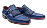 Paul Parkman Men's Leather Kiltie Monkstraps in Dual Tone Blue