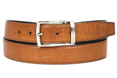 Paul Parkman Men's Croco-Embossed Calfskin Leather Belt in Camel