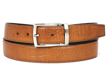 Paul Parkman Men's Croco-Embossed Calfskin Leather Belt in Camel