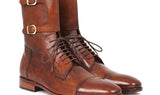 Paul Parkman Men's Hand-Painted Leather High Boots in Brown