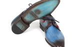 Paul Parkman Men's Hand-Painted Leather Derby Shoes in Blue & Brown