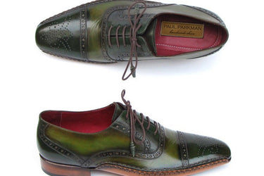 Paul Parkman Men's Side Sewn Leather Captoe Oxfords in Green & Yellow
