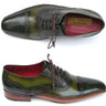 Paul Parkman Men's Side Sewn Leather Captoe Oxfords in Green & Yellow in #color_