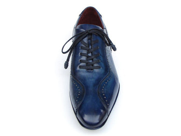 Paul Parkman Men's Hand-Painted, Handmade Lace-Up Casual Shoes in Blue