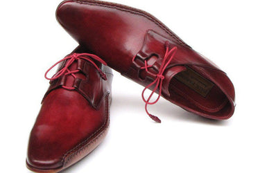 Paul Parkman Men's Ghillie Lacing Side Handsewn Dress Shoes in Burgundy