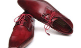 Paul Parkman Men's Ghillie Lacing Side Handsewn Dress Shoes in Burgundy