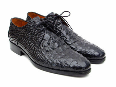 Paul Parkman Men's Croco-Embossed Leather Derby Shoes in Black