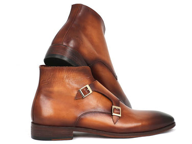 Paul Parkman Men's Hand-Painted Leather Double Monkstrap Boots in Brown