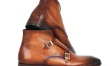 Paul Parkman Men's Hand-Painted Leather Double Monkstrap Boots in Brown