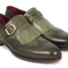 Paul Parkman Men's Hand-Painted Wingtip Monkstrap Brogues in Green in #color_