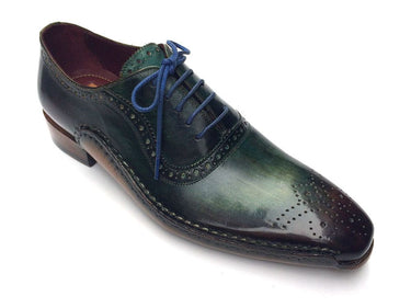Paul Parkman Men's Hand-Painted Medallion Toe Leather Oxfords in Green & Purple