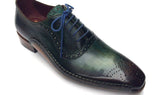 Paul Parkman Men's Hand-Painted Medallion Toe Leather Oxfords in Green & Purple