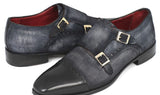 Paul Parkman Men's Suede Double Monkstraps in Navy