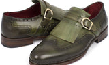 Paul Parkman Men's Hand-Painted Wingtip Monkstrap Brogues in Green