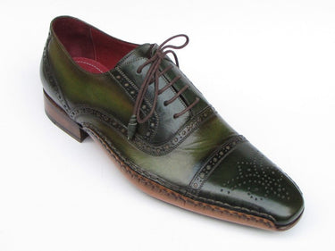 Paul Parkman Men's Side Sewn Leather Captoe Oxfords in Green & Yellow