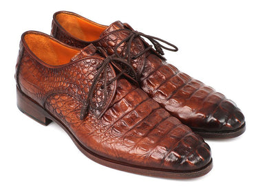 Paul Parkman Men's Croco-Embossed Leather Derby Shoes in Light Brown