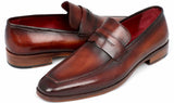 Paul Parkman Men's Hand-Painted Leather Penny Loafers in Bordeaux and Brown