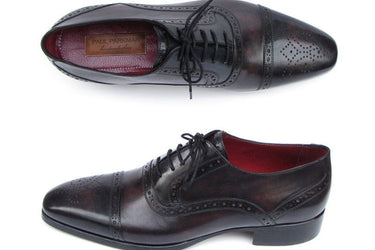 Paul Parkman Men's Hand-Painted Leather Captoe Oxfords in Bronze & Black