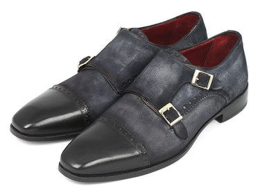 Paul Parkman Men's Suede Double Monkstraps in Navy
