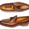 Paul Parkman Men's Hand-Painted Leather Tassel Loafers in Camel & Brown
