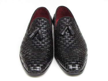 Paul Parkman Men's Leather Woven Tassel Loafers in Black