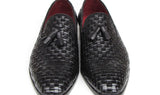 Paul Parkman Men's Leather Woven Tassel Loafers in Black