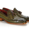 Paul Parkman Men's Croco-Embossed Calfskin Tassel Loafers in Green