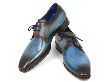 Paul Parkman Men's Hand-Painted Leather Derby Shoes in Blue & Brown