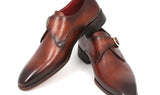 Paul Parkman Men's Hand-Painted Leather Monkstraps in Brown & Camel