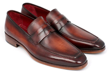 Paul Parkman Men's Hand-Painted Leather Penny Loafers in Bordeaux and Brown
