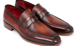 Paul Parkman Men's Hand-Painted Leather Penny Loafers in Bordeaux and Brown