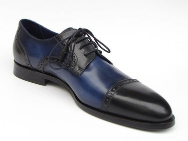 Paul Parkman Men's Hand-Painted Leather Derby Shoes in Parliament Blue & Navy