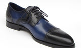 Paul Parkman Men's Hand-Painted Leather Derby Shoes in Parliament Blue & Navy