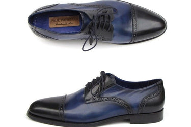 Paul Parkman Men's Hand-Painted Leather Derby Shoes in Parliament Blue & Navy