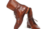 Paul Parkman Men's Hand-Painted Leather High Boots in Brown