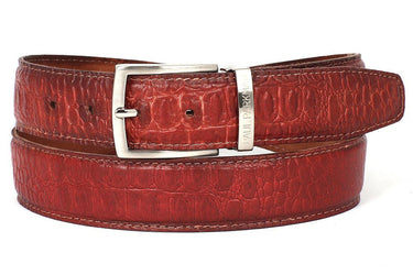 Paul Parkman Men's Croco-Embossed Calfskin Leather Belt in Reddish