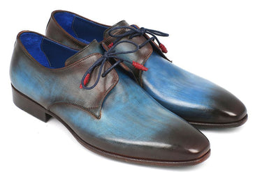 Paul Parkman Men's Hand-Painted Leather Derby Shoes in Blue & Brown