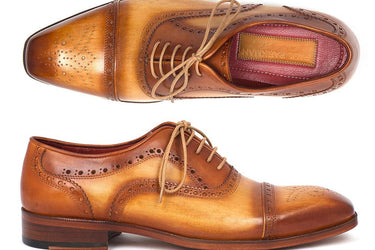 Paul Parkman Men's Hand-Painted Leather Captoe Oxfords in Tan