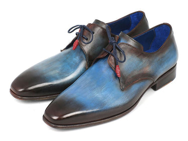 Paul Parkman Men's Hand-Painted Leather Derby Shoes in Blue & Brown