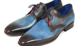 Paul Parkman Men's Hand-Painted Leather Derby Shoes in Blue & Brown